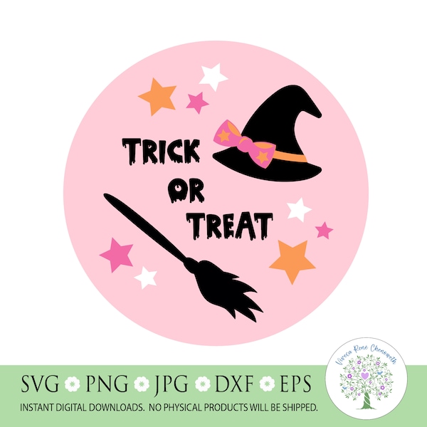 Pink Halloween Witchy Trick or Treat svg, Cute Witch Hat svg, Whimsical Witch svg, Pink Witch svg, Silhouette, Cricut, CutFile, sublimation