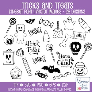 Halloween Candy Dingbat Schrift: Handgezeichnete Süßes oder Saures Icons (Digitaler Download)