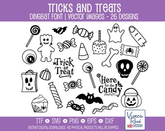 Halloween Candy Dingbat Font: Hand-Drawn Trick or Treat Icons (Digital Download)