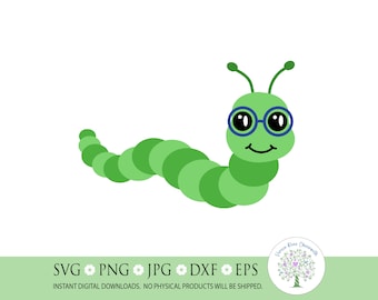 Cute Bookworm svg, Back to School svg, Book Lover svg, Caterpillar svg, Reading Teacher svg, Wiggle Worm svg, Silhouette, Cricut Cut File