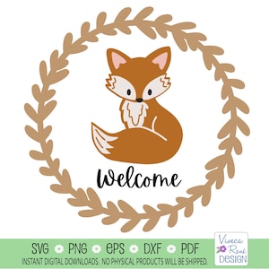 Mignon renard automne svg, svg couronne d'automne, signe bois rond svg, signe de bienvenue svg, fichier de coupe Silhouette, svg Cricut, sublimation png