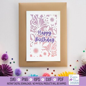 Butterfly birthday card svg, Happy Birthday layered card, Monarch Butterfly svg, Paper cutting template, Silhouette cut file, Circut svg