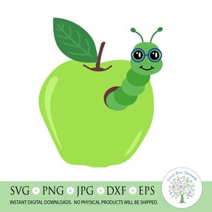 Worm with Green Apple svg, Cute Worm svg, Back to School svg, Gift for Teacher, Librarian svg, Silhouette, Cricut Cut File, Sublimation png