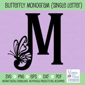 Schmetterling Monogramm Buchstabe M svg, Alphabet Schmetterlingsflügel svg, Türhänger svg, Schlüsselanhänger Monogramm svg, Cricut Cut File, Silhouette svg png