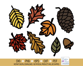 Fall Leaves SVG: Autumn Foliage, Pinecone, Acorn (Digital Download)