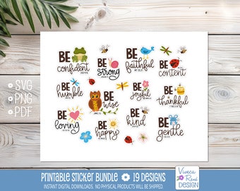 Christian Be Attitudes Sticker sheet, Cute printable stickers for kids, Digital Planner stickers, Print and Cut for Silhouette and Cricut