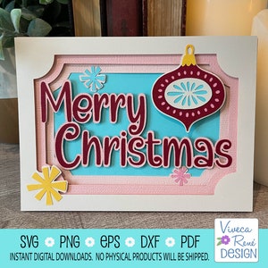 Feliz Natal Shadowbox svg, Cartão de Feliz Natal svg, Ornamento de Natal svg, SVG em camadas, Arquivo de corte de silhueta, Cricut svg