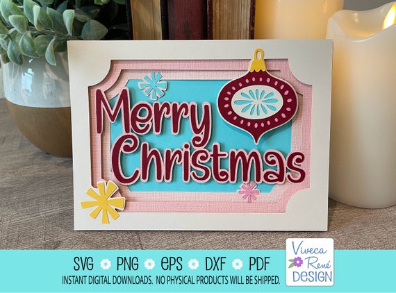 Merry Christmas Shadowbox Card SVG: Holiday Ornament, Layered Design (Digital Download)