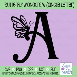 May include: A black butterfly monogram with the letter A. The butterfly is on the left side of the letter and has its wings spread out. The letter A is in a decorative font.