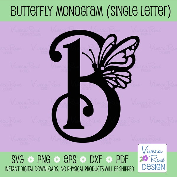 Butterfly Monogram B Frame svg, Single Letter with Butterfly wings svg, Keychain monogram svg, Butterfly font svg, Cricut Silhouette svg png