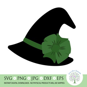 Chapeau de sorcière Halloween avec noeud vert SVG : Clipart chapeau de sorcier (téléchargement numérique)