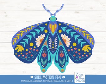 Folk Art Moth PNG: Floral Scandinavian Design (Digital Download)