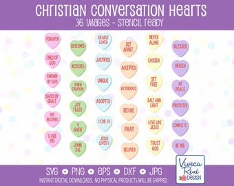 Christian Conversation Hearts SVG Bundle, Faith Valentine Cut Files, Cookie Stencil & Craft SVG