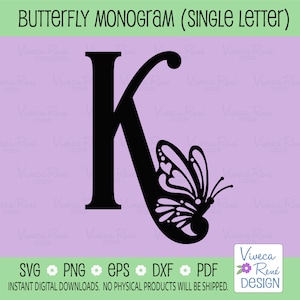 Schmetterling Monogramm Buchstabe K Rahmen svg, Alphabet Schmetterlingsflügel svg, Geburtstagsdeko svg, Schlüsselbund Monogramm svg, Cricut Cut Datei Silhouette