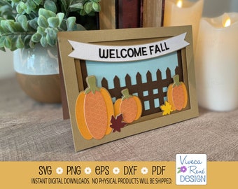 Welcome Fall 3D Shadowbox SVG: Pumpkin Autumn Card (Digital Download)