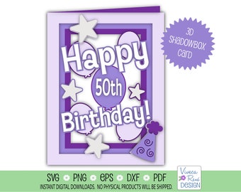 50th Birthday Shadowbox Card SVG: Layered Greeting Card (Digital Download)