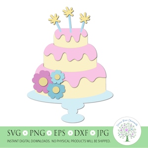 Birthday Cake svg, Pastel Birthday Cake svg, Cake svg, Fancy Birthday Cake svg, Silhouette, Cricut, CutFiles, Layered svg, sublimation