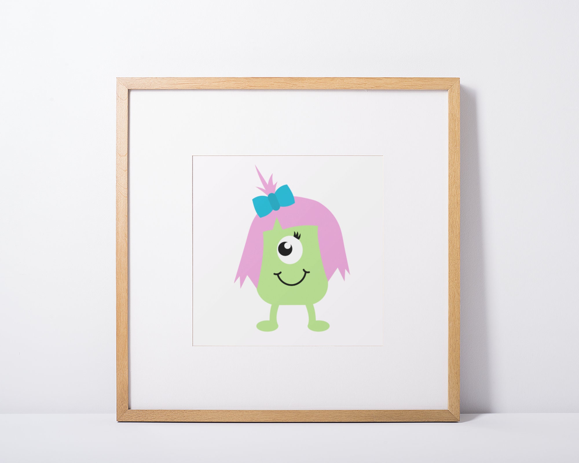 Cute Pink and Green Monster Svg, Little Girl Monster With Bow Svg