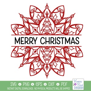 May include: Red mandala design with a banner that reads "Merry Christmas".