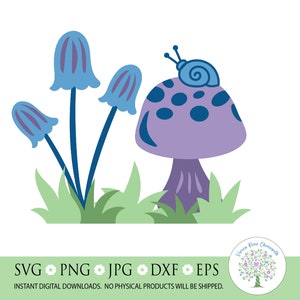 Whimsical Mushroom Garden Svg, Snail svg, Cottage core svg, Fairy core svg, Garden svg, Floral em camadas svg, Arquivo de corte de silhueta, Cricut svg