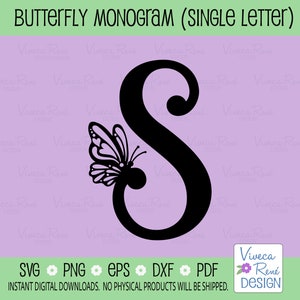 Schmetterling Buchstabe S Monogramm svg, Schmetterling Clipart, Alphabet Schrift svg Schmetterling, Geburtstags-Partydekor, Cricut geschnitten Datei Silhouette svg png