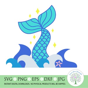 Mermaid Tail SVG: Ozean Wellen, Strand Sommer Clipart (digitaler Download)