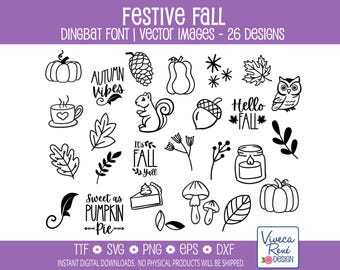 Festive Fall Dingbats Font: Hand-Drawn SVG Icons for Crafts (Digital Download)