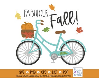 Fall Bicycle SVG: Blue Bike with Pumpkin Basket (Digital Download)
