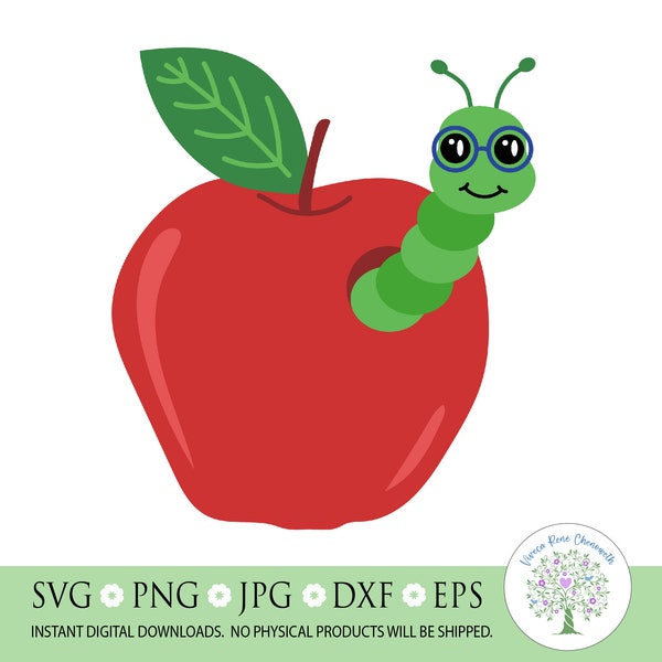 Red Apple with Worm svg, Cute Worm svg, Back to School svg, Teacher Gift svg, Librarian svg, Silhouette, Cricut Cut File, Sublimation png