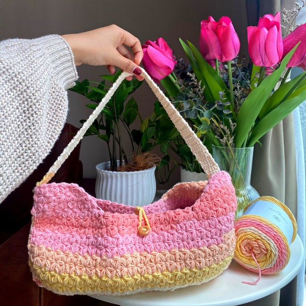 Modèle de sac au crochet facile | Modèle de sac baguette au crochet | Sac Boho au crochet | Modèle de sac Fleur | Sac Ambiance Chic & Été | Sac de plage | Bourse