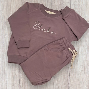 Personalized Organic 2 Piece Sweatsuit Set, Purple, Baby Jogger Set,Custom Embroidery, Baby Gift, Baby Shower Gift image 1