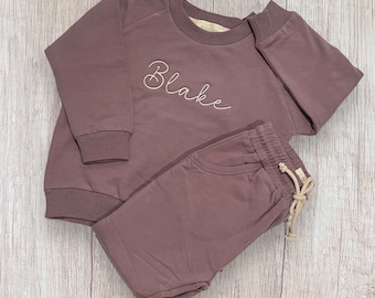 Personalized Organic 2 Piece Sweatsuit Set, Purple, Baby Jogger Set,Custom Embroidery, Baby Gift, Baby Shower Gift