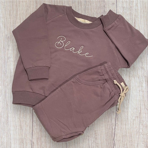 Personalized Organic 2 Piece Sweatsuit Set, Purple, Baby Jogger Set,Custom Embroidery, Baby Gift, Baby Shower Gift