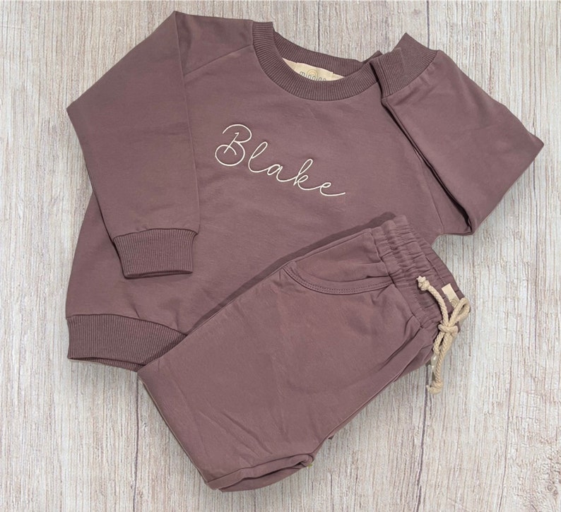 Personalized Organic 2 Piece Sweatsuit Set, Purple, Baby Jogger Set,Custom Embroidery, Baby Gift, Baby Shower Gift image 1