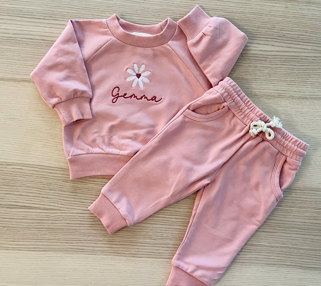 Baby 3-Piece Embroidered Peach Sweatsuit Set main image 0