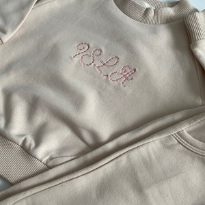 Personalized Organic Cotton 2 Piece Sweatsuit Set, Cream Beige, Custom Embroidery, Baby Gift, Baby Shower Gift, Baby Boy, Baby Girl image 2
