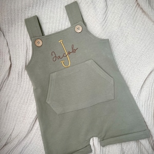 Personalized Organic Baby Overalls, Sage Green, French Terry, Custom Embroidery, Baby Gift, Boy Girl Gift, Baby Shower, Unisex