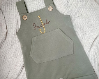 Personalized Organic Baby Overalls, Sage Green, French Terry, Custom Embroidery, Baby Gift, Boy Girl Gift, Baby Shower, Unisex