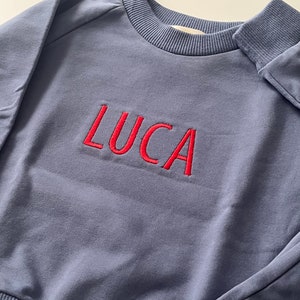 Personalized Blue Organic Cotton 2 Piece Sweatsuit Set, Custom Embroidery, Baby Shower Gift, Baby Boy, Baby Girl, Baby Jogger Set image 3