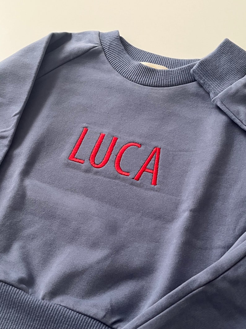 Personalized Blue Organic Cotton 2 Piece Sweatsuit Set, Custom Embroidery, Baby Shower Gift, Baby Boy, Baby Girl, Baby Jogger Set image 3