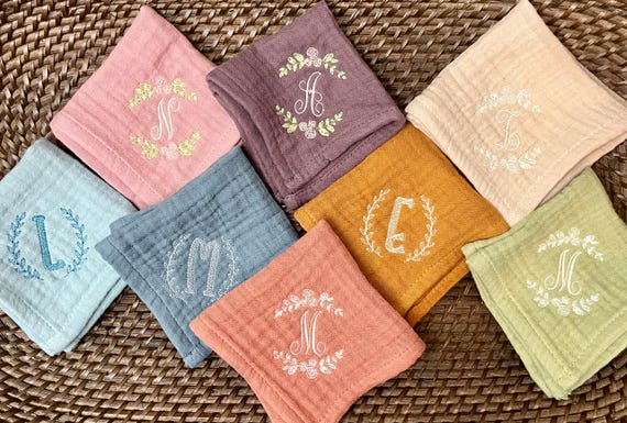 Organic Muslin Washcloth, Personalized, Custom Embroidery, Baby Gift, Boy Gift, Girl Gift, Baby Shower, Unisex