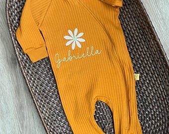 Zippered Romper, Mustard Yellow, Organic Cotton, Personalized, Custom Embroidery, Baby Gift, Boy Gift, Girl Gift, Baby Shower, Unisex