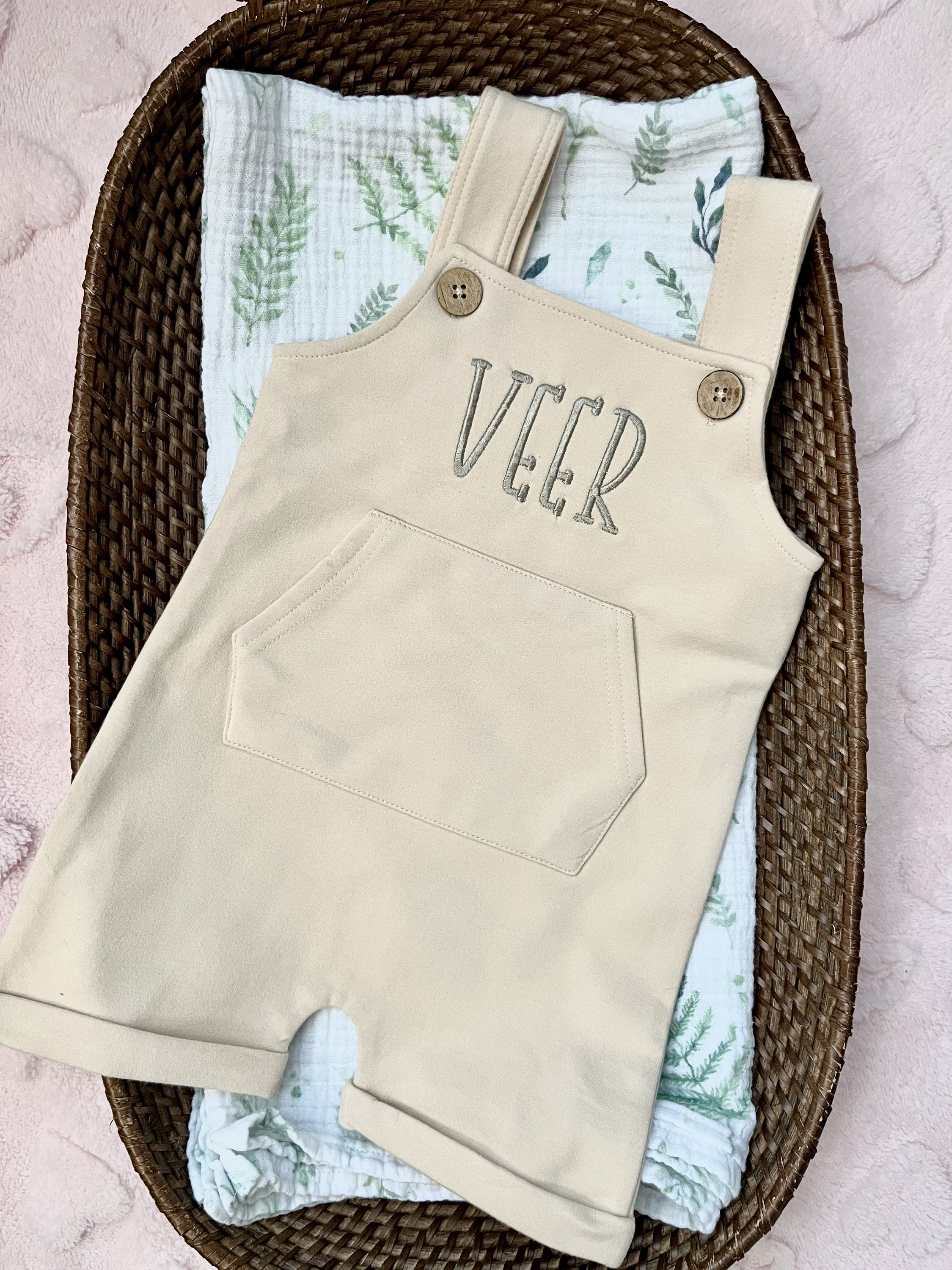 Organic Personalized Baby Toddler Overalls, Cream Beige, Cotton, Custom ...