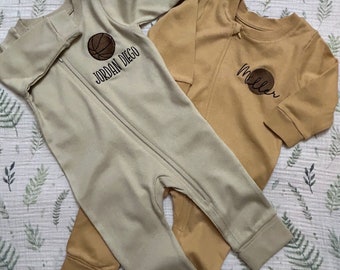 Romper zippé, beige crème, coton biologique, personnalisé, broderie personnalisée, cadeau bébé, cadeau garçon, cadeau fille, baby shower, unisexe