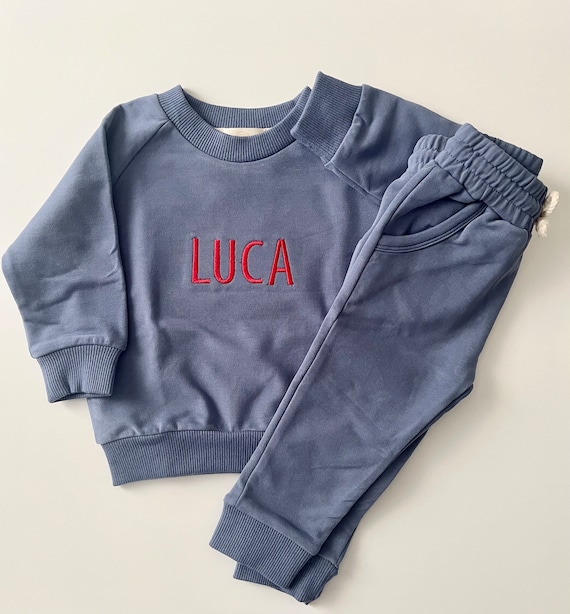 Personalized Blue Organic Cotton 2 Piece Sweatsuit Set,  Custom Embroidery, Baby Shower Gift, Baby Boy, Baby Girl, Baby Jogger Set