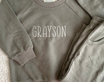 Personalized Sage Green Organic 2 Piece Sweatsuit Set,  Baby Jogger Set, Custom Embroidery, Baby Gift, Baby Shower Gift