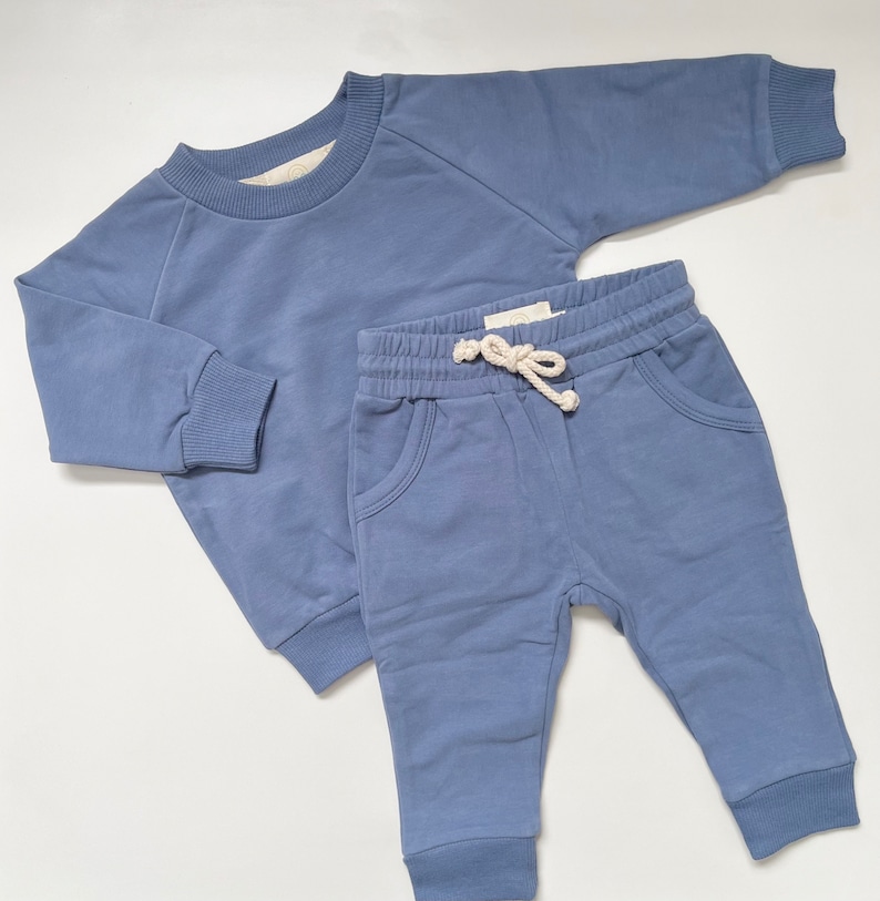 Personalized Blue Organic Cotton 2 Piece Sweatsuit Set, Custom Embroidery, Baby Shower Gift, Baby Boy, Baby Girl, Baby Jogger Set No Embroidery