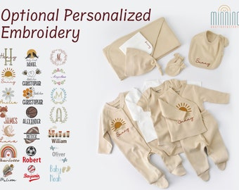 Organic Personalized Newborn Baby 10 Piece Coming Home Set, Cream Beige, Custom Embroidery, Baby Gift, Baby Shower Gift