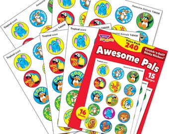 Awesome Pals Scratch 'n Sniff Stinky Stickers Variety Pack - 240 Scented Stickers - 16 Sheets