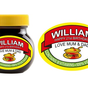Personalised Marmite Jar Label DieCut Add Any Text 125g, 250g or 500g Label Only JAR NOT INCLUDED image 1